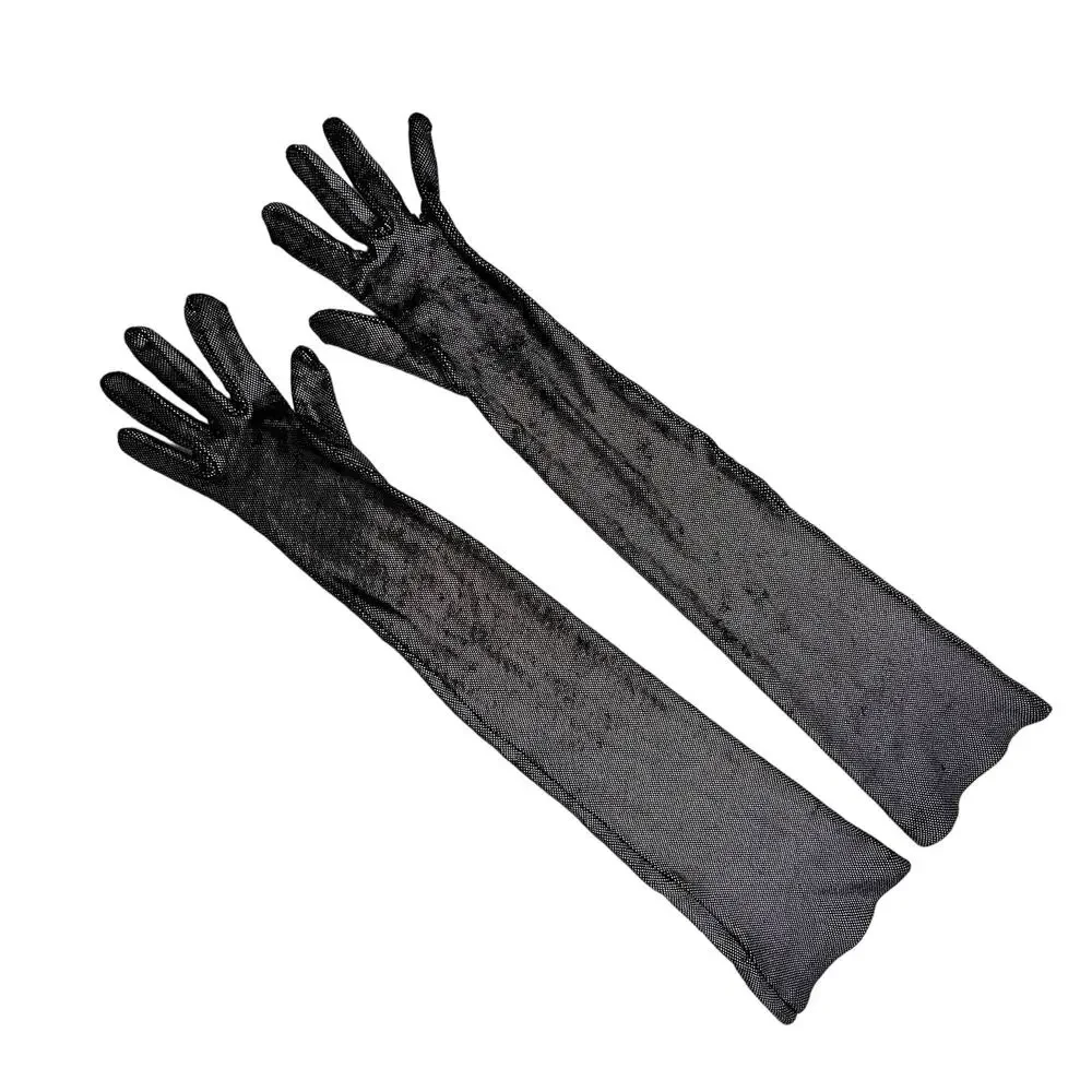 Dot Metallic Silver Stretch Gloves Long Party Cocktail Formal